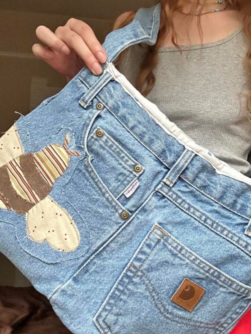 Upcycled Carhartt Denim Shoulder Bag w/ Patchwork Bee 🐝